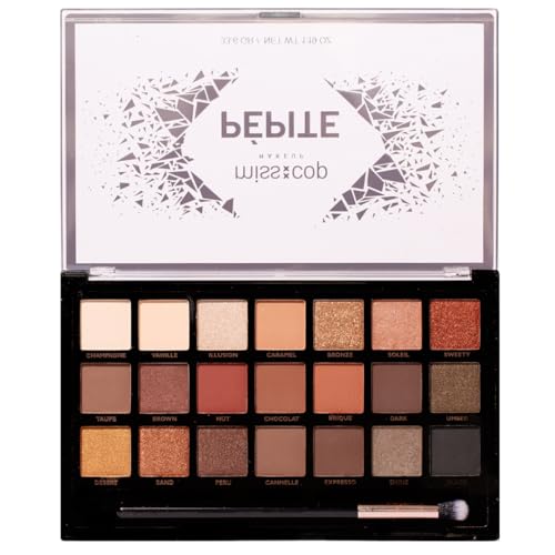 MISS COP MAKEUP - Pépite – Palette 21 Fards à Paupières Tons Marron – Finis Variés Looks Naturels ou Sophistiqués – Pinceau Pro – Palette...