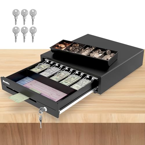 Beelta 16" Heavy Duty Cash Drawer for POS System – Fully Removable Tray, 5 Bill/5 Coin with Micro Switch & Emergency Switch – RJ11/12 Compatible with Square, Clover, Epson Printers BK1616C