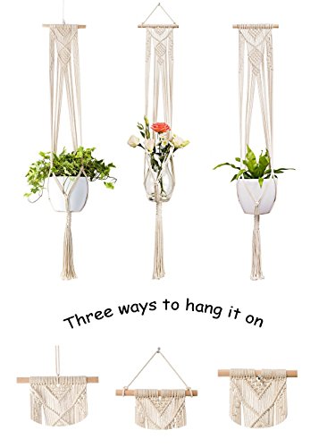 Vpang 2 Pcs Macrame Plant Hanger With Wood Dowel Wall Hanging Planter Holder Cotton Rope Indoor Outdoor Decor 41 Inch (Black) #TOP3