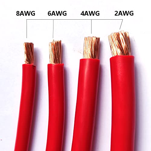 Image of 6AWG 12-Inch Power Battery Cables Wire with 3 /8 inchLugs Terminals,Pure Copper Battery Inverter Cables 6 Gauge x 12 inch (1 Black & 1 Red) for Marine Solar ATV Lawn Mower RV Car Motorcycle (12-Inch)