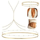 4 Pcs Gold Body Chains Belly Chain Waist Chain Anklets for Women