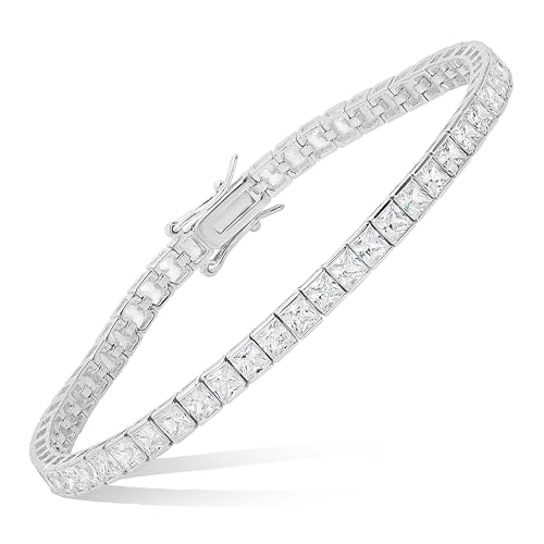 Queen Jewels 925 Sterling Silver Bracelets For Women | Princess-Cut Cubic Zirconia Tennis Bracelets For Women | Silver Jewelry Bangle Bracelets For Women | Sterling Silver Women'S Bracelet 7.25 Inches cover