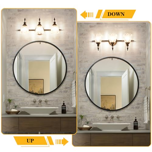 Image of Matte Black Bathroom Vanity Light, Farmhouse Bathroom Light Fixtures Over Mirror, 3 Light Vanity Lighting Fixtures, Flower Glass Shade Wall Sconce Lighting