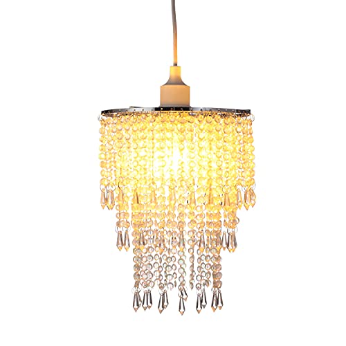 Cioceen Acrylic Chandelier Shade, Ceiling Light Shade Beaded Pendant Lampshade With Crystal Beads And Chrome Frame For Bedroom, Wedding Or Party Decoration, Diameter 8.7'' 3 Tiers #TOP2