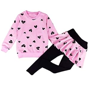 Little Girls Clothes Set Outfit Heart Print Fleece Sweatshirts Top and Leggings Set