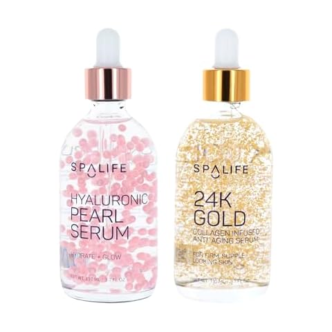 Spa Life Face Serum: 24K Gold Collagen Serum, Hydrating Hyaluronic Acid Serum 100 ml (3.7 oz) - For Supple Skin, Radiance Boosting, Firming & Hydrating (2 Pack) Cover