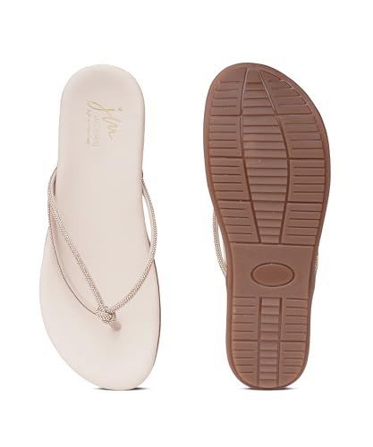 Image of JM LOOKS Elegant Embellished Shimmer Strap Flip Flops Comfortable Lightweight Daily Wear Flat Sandals For Women