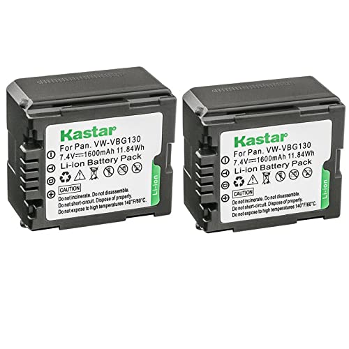 Kastar 2-Pack VW-VBG130 Battery Replacement for Panasonic HDC-HS100GK, HDC-HS200, HDC-HS250, HDC-HS250K, HDC-HS300, HDC-HS300K, HDC-HS300P, HDC-HS300PC, HDC-HS350, HDC-HS700, HDC-HS700K Camera -  BA-2B-VBG130-G