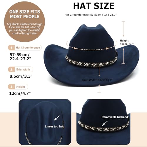 Image of Western Suede Cowboy Hat for Women Men Wide Brim Classic Cowboy Cowgirl Hat with Buckle Belt Felt Fedora Hat