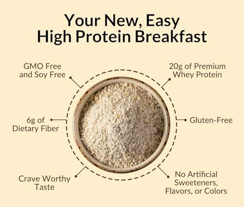 Naked Oats - Cinnamon Overnight Oats, 20g Whey Protein, Gluten-Free Oatmeal Instant Breakfast or Shake, High Protein Oatmeal, High Fiber Breakfast Shake, Non GMO, No Soy - 12 Servings