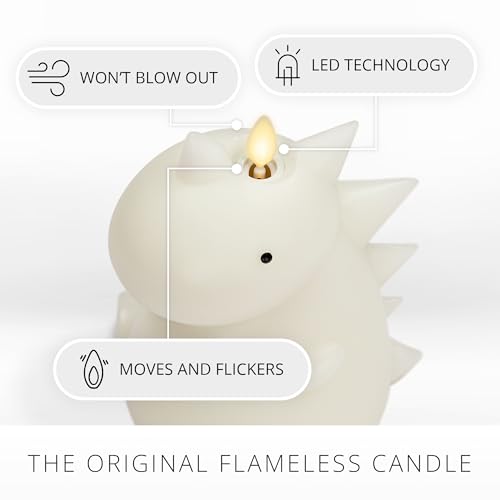 Image of Luminara Flameless Dinosaur Figural Color Changing LED Candle, 5.7 inch x 6.7 inch, Real Wax Moving Flame Battery Operated w / 18 Button Remote, Unscented Safe