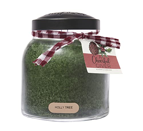 A Cheerful Giver — Holly Tree - 34oz Papa Scented Candle Jar with Lid - Keepers of the Light - 155 Hours of Burn Time, Gift for Women, Green