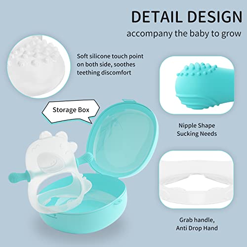 Bybeleca Baby Teething Toys 0-12 Months Silicone Hand Teethers For Babies Infants Anti Drop Dinosaur Chew Toys With Case, Blue #TOP1