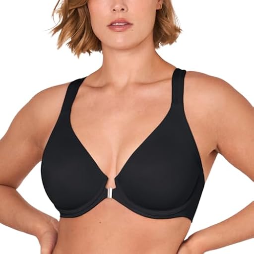 DELIMIRA - Sujetador Escote Tallas Grandes Cierre Delantero con Aros sin Relleno para Mujer Negro 105E | Ya disponible en tu tienda friki favorita! En mundofriki.es!