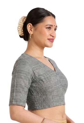 Image of Studio Shringaar Women Cotton Half Sleeve Madras Checks Saree Blouse with Stretchable Sides
