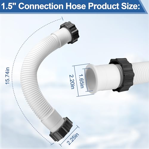 Image of 11535 Pool Sand Filter Pump Hose for Intex Sand Filter, 1.5'' Diameter Pool Pump Hose Replacement for Above Ground Pools & Saltwater Systems, 16 Inch Pool Hoses Interconnecting Pool Filter to Pump
