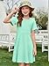 Imily Bela Girls Summer Short Sleeve Dress A Line Swing Basic Skater Twirl Party Dresses 5-14 Years Mint