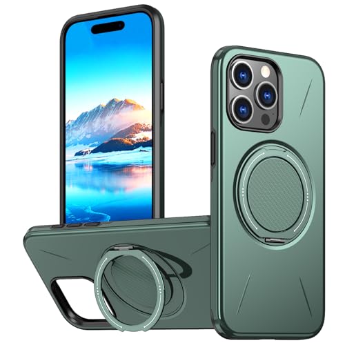 �X�}�z�P�[�X �Ή��@�� for iPhone 15 Pro�y���C�����X�[�d�E�ԍڗp�}�O�l�b�g�}�E���g�E�X�^���h�@�\�E�����h�~�@�\�t�� TPU+PC 2-in-1�zGreen
