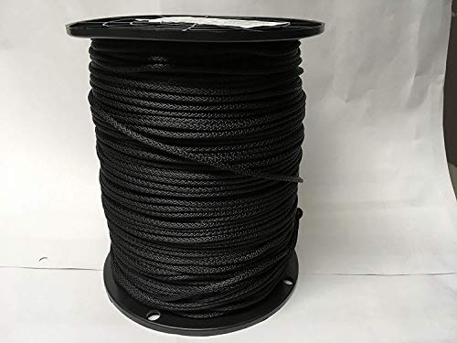Braided Polyester Rope (500 ft. Spool) Size: # 6 (3/16”), Color: Jet Black-Made in USA