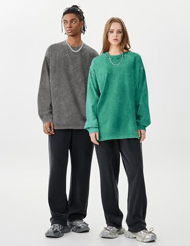 Oversized Tshirts for Women Heavy Cotton Acid Wash Vintage Unisex Long Sleeve Casual Loose Solid Basic Tee Tops4