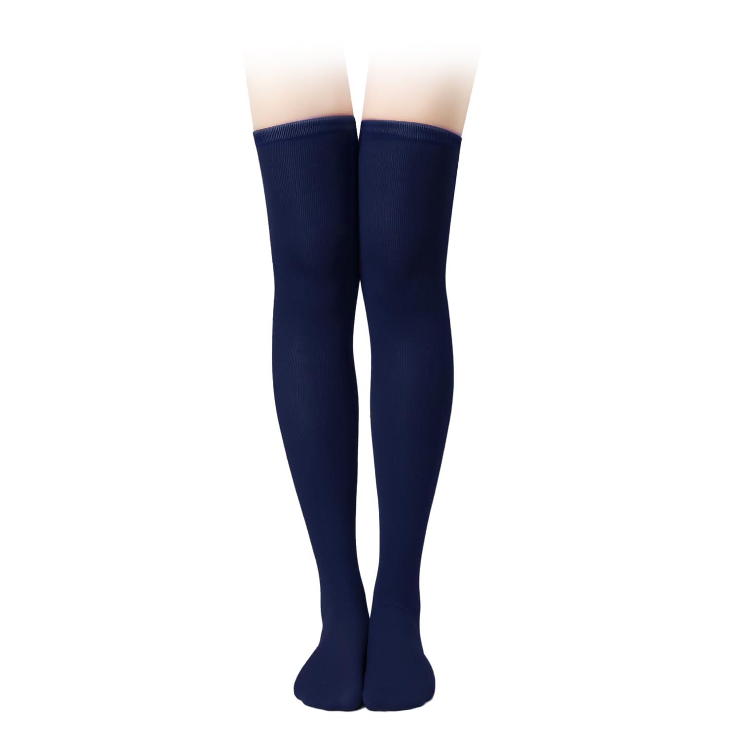 KINBOM 1 Pair Thigh High Socks, Cotton Soft Knee High Long Stockings Leg Warmers for Women Girls Christmas Cosplay (Dark Blue)
