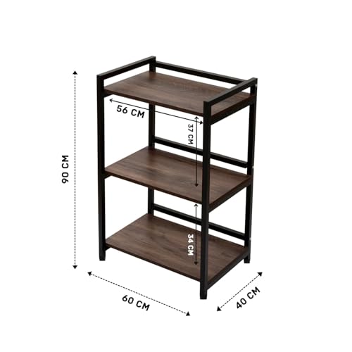 Image of wow craft 3-Tier Multifunctional Rack | Kitchen Storage Shelf, Microwave Stand, Cosmetic Shelf Rack | Floor Mount Kitchen Shelves with Black Pipe Design | Crafted with Engineered Wood & Metal
