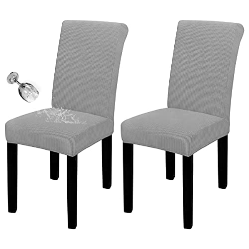 Easy-Going 100% Waterproof Dining Room Chair Cover Set of 2, Stretch Jacquard Parson Chair Slipcover Removable Washable Chair Protector for Home, Restaurant, Banquet (XLarge, Light Gray) XLa