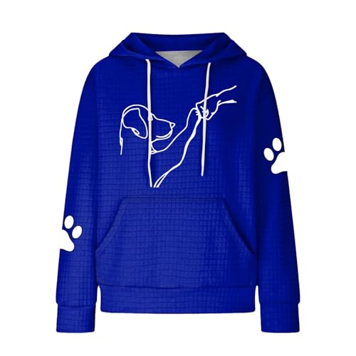 Cute Hoodie,Women'S Cute Graphic Hoodies Dog Cat Printed Long Sleeve Waffle Loose Hooded Sweatshirt With Pocket3