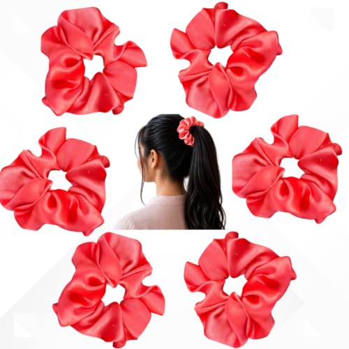 Image of Satin Scrunchies for Women | Set of 6 Crunchies Hair Band(Peach Pink)
