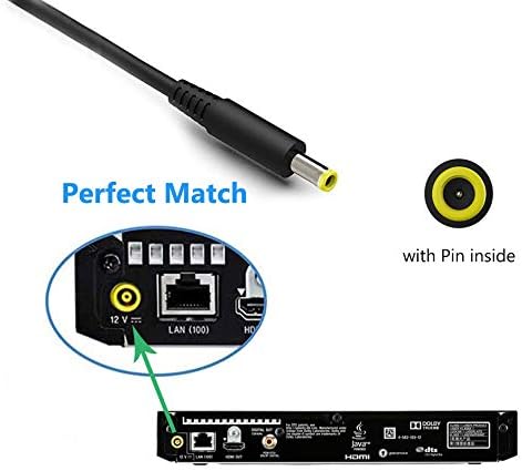 for Sony Blu Ray DVD Player Power Cord 12V AC Adapter for Sony BDP-S3500 BDP-S3700 BDP-S1700 BDP-S1500 BDP-S6500 BDP-S6700 BDP-BX320 AC-M1208UC Replacement Sony DVD Player Power Supply Cord