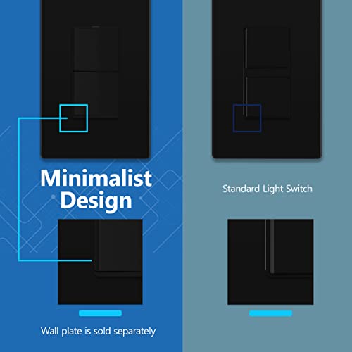 Image of LIDER Minimalist Design Lighted Double Switch, Combination Frameless Decorator Switch with Locator Light, Ground Terminal, Single Pole, 15A 120-277V, UL Listed, Thermoplastic, Matte Black, 1-Pack
