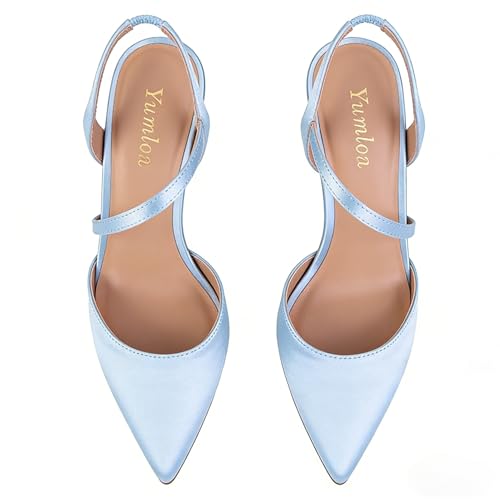 Image of Closed Toe Slingback Heels Wedding High Stiletto Heel for Women 3.3 Inch Ankle Strap Pointed Toe Pumps Prom Dress Bride Shoes for Dinner Party Sexy