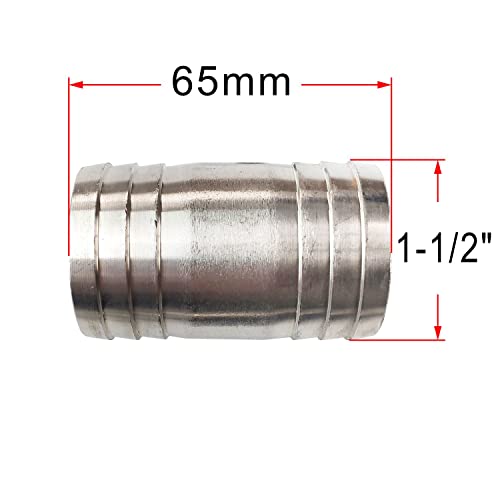 Jenswill BARB-SS-STRT-40MM 1-1/2 Inch Stainless Steel Hose Barb Fitting Straight Shape Barbed Splicer Mender Union Coupler Fitting thumb #1
