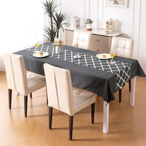 Image of HOKIPO Modern Grace Table Cloth for 4 Seater, 55x71 in, Grey Trellis