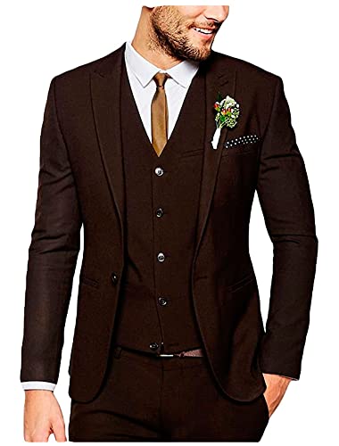 Fashion Dark Brown Mens Suit 3 Pieces Wedding Suits for Men Groom Tuxedos Dinner Suit