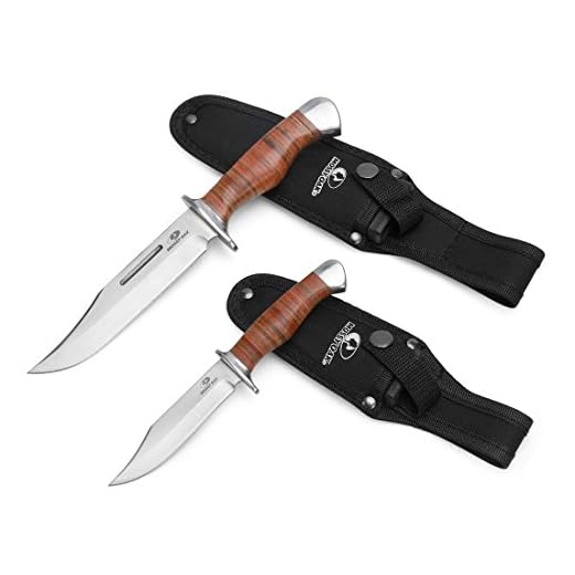 MOSSY OAK 2-piece Bowie Knife, Fixed Blade Hunting Knife with Leather Handle, Sheath Included