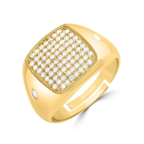 Image of ZAVYA 925 Sterling Silver CZ Studded Gold Plated Ring for Men | Gift for Men and Boys | With Certificate of Authenticity and 925 Hallmark