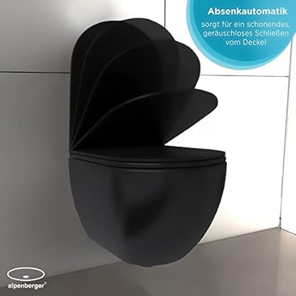 Alpenberger Toilette Wand WC Schwarz | Hänge WC Spülrandlos | Schwarze Kloschüssel mit WC Sitz mit Absenkautomatik | Toilettenschüssel mit Schallschutz | Set Passend Geberit – Bild 4
