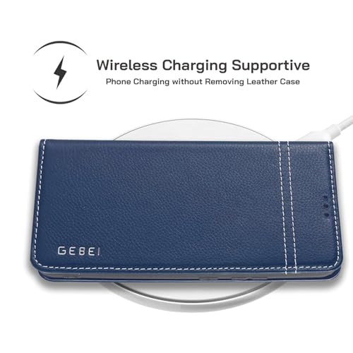 Gebei Etui z prawdziwej skóry do Samsung Galaxy S24 5G - Premium skórzane etui z funkcją stojaka, przegródka na karty, zapięcie magnetyczne, Flip Case, skórzany pokrowiec, etui z klapką, niebieskie