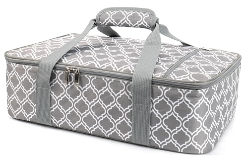 Insulated Casserole Carrier Fit 9x13 Lasagna Baking Dish for Hot or Cold Food Transport,Thermal Lunch Warmer Tote Bag Upgrade add Fixing Strap for Gathering,Camping,Travel,Cookouts,Parties-Laurel