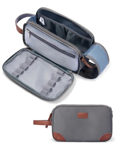 ECOHUB Borsa da Toilette Uomo Impermeabile, Beauty Case da Viaggio di Grande Capacità con Scomparti Multipli, Organizer da Toilette Portatile Riciclata con Doppia Cerniera per Bagno e Palestra, Grigio