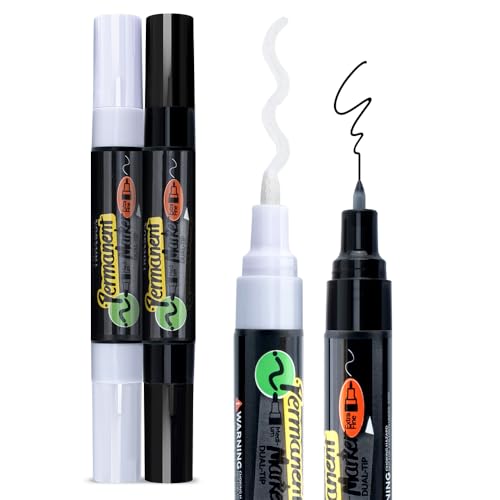 TRANSON Black and White Bold Tip and Extra Fine Tip Paint Markers Waterproof Oil Paint pen by TRANSON - Used condition - US$5.04