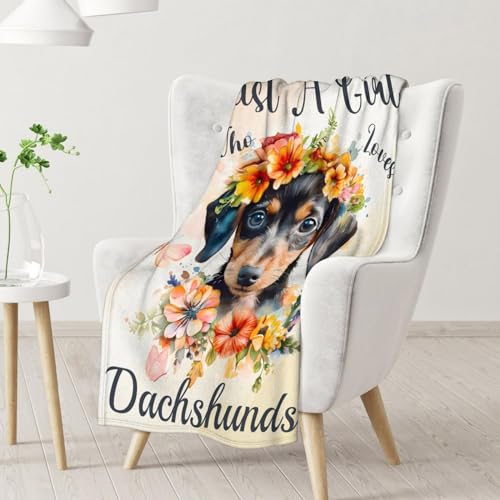 Dachshund Throw Blanket for Women - 60x80 Inches Twin Size - Soft Fluffy Cozy Blankets Gift - Colorful Cute Blanket Throws for Bed, Sofa, Winter