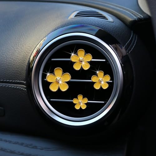 Image of 4 Pieces Daisy Flower Air Vent Clip Car Charm Colorful Car Interior Accessories for Girls Women（Yellow）