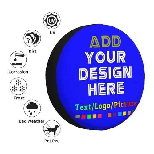 Image of Custom Spare Tire Cover, Personalized Text Image Waterproof Dust-Proof Universal Wheel Covers Protectors Fits Tire for Trailer RV SUV Truck Camper, Blue