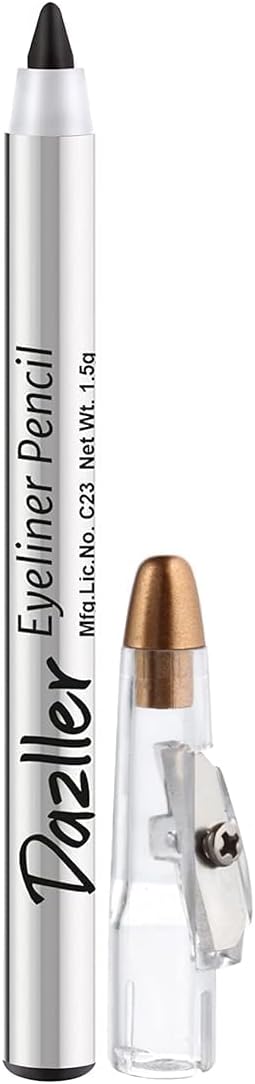 Dazller Eyeliner Pencil, 1.5g, Jet Black Matte, Smudge-proof, Water-resistant, Lightweight, Long stay, Smooth gliding, Built-in sharpener, (Black 1)