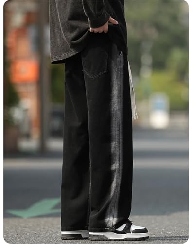 Men Tie Dye Jeans Stretch Waist Straight Trousers Drawstring Casual Vintage Denim Pants2