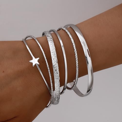 Image of IF ME Gold Bangle Bracelets for Women, Indian Bangles Stackable Set, Multi Layer Textured 18K Gold Plated Chunky Bracelets Boho Jewelrys Set