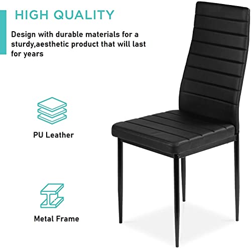 Veryke Kitchen Dining Table Set For 4,Modern Tempered Glass Rectangular Dining Table & 4 Faux Leather Chairs Furniture Set For Kitchen Breakfast, Dining Room (Black) #TOP3