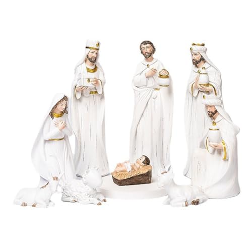 Decqerbe Christ Nativity Statue Nativity Scene Set Christmas Crib Statue Resin Little Jesus Manger Miniature Decoration